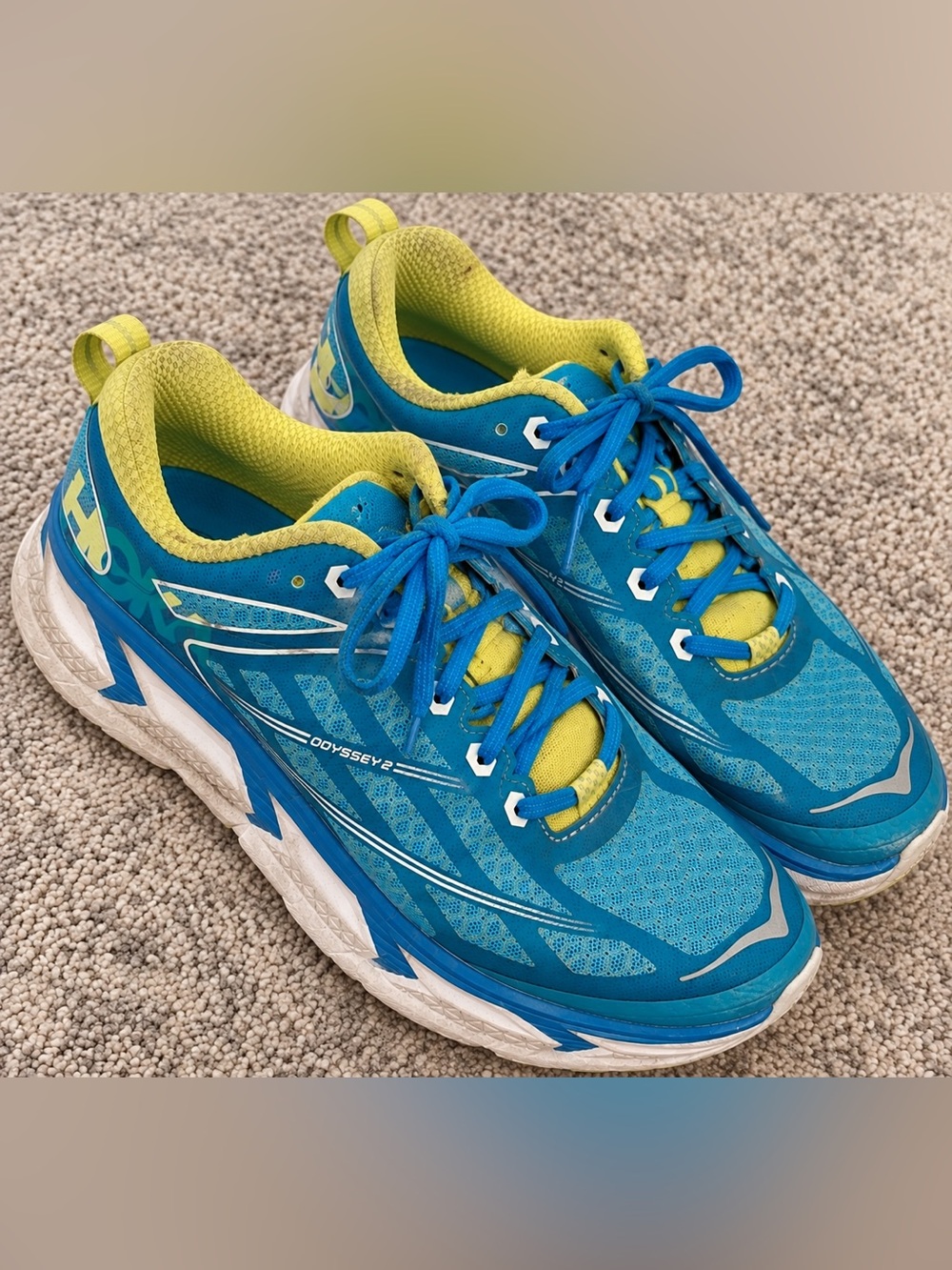 Hoka Women's Teal Blue & Neon Yellow Running Shoes